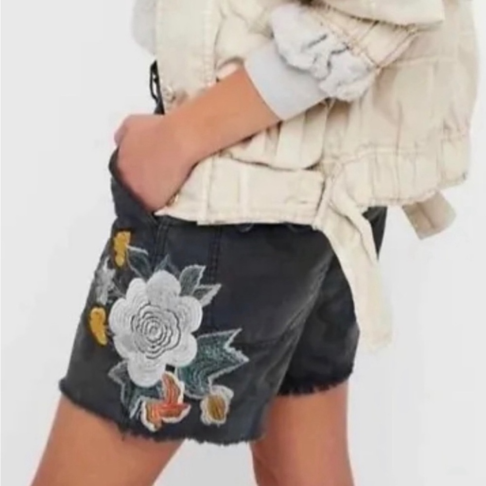 Free People Scout Embroidered Floral Camo Shorts
